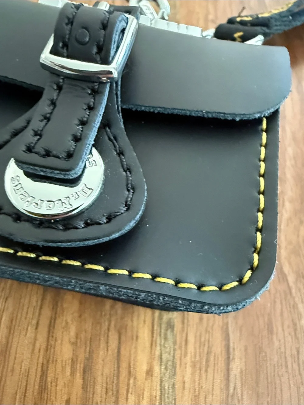 Dr. Martens Black Leather Mini Satchel Keychain with Yellow Stitching - Picture 8 of 11